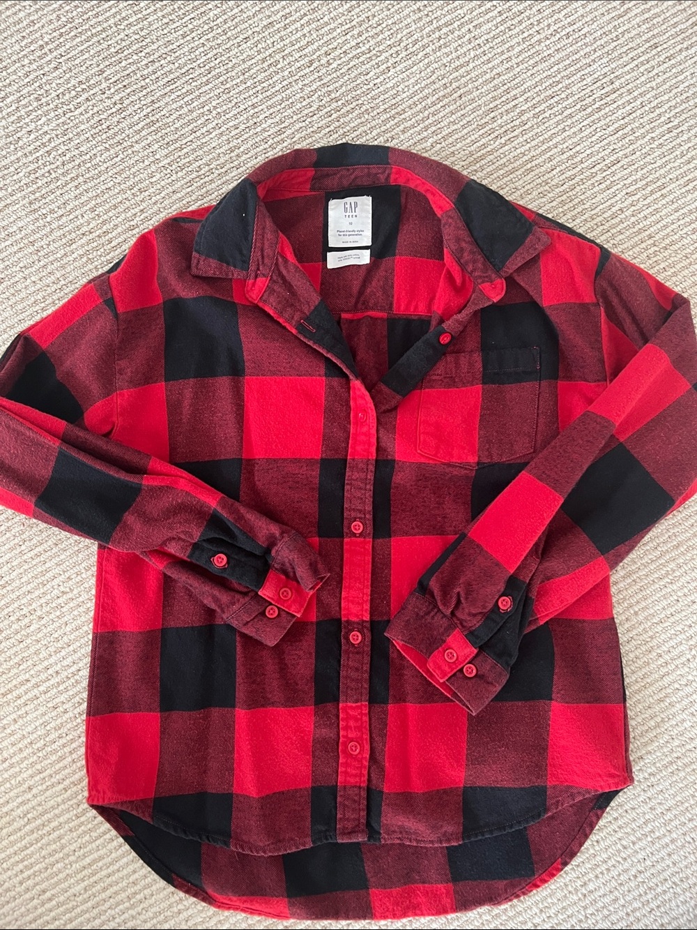 GAP Kids Red & Black Buffalo Plaid Button-Down Shirt